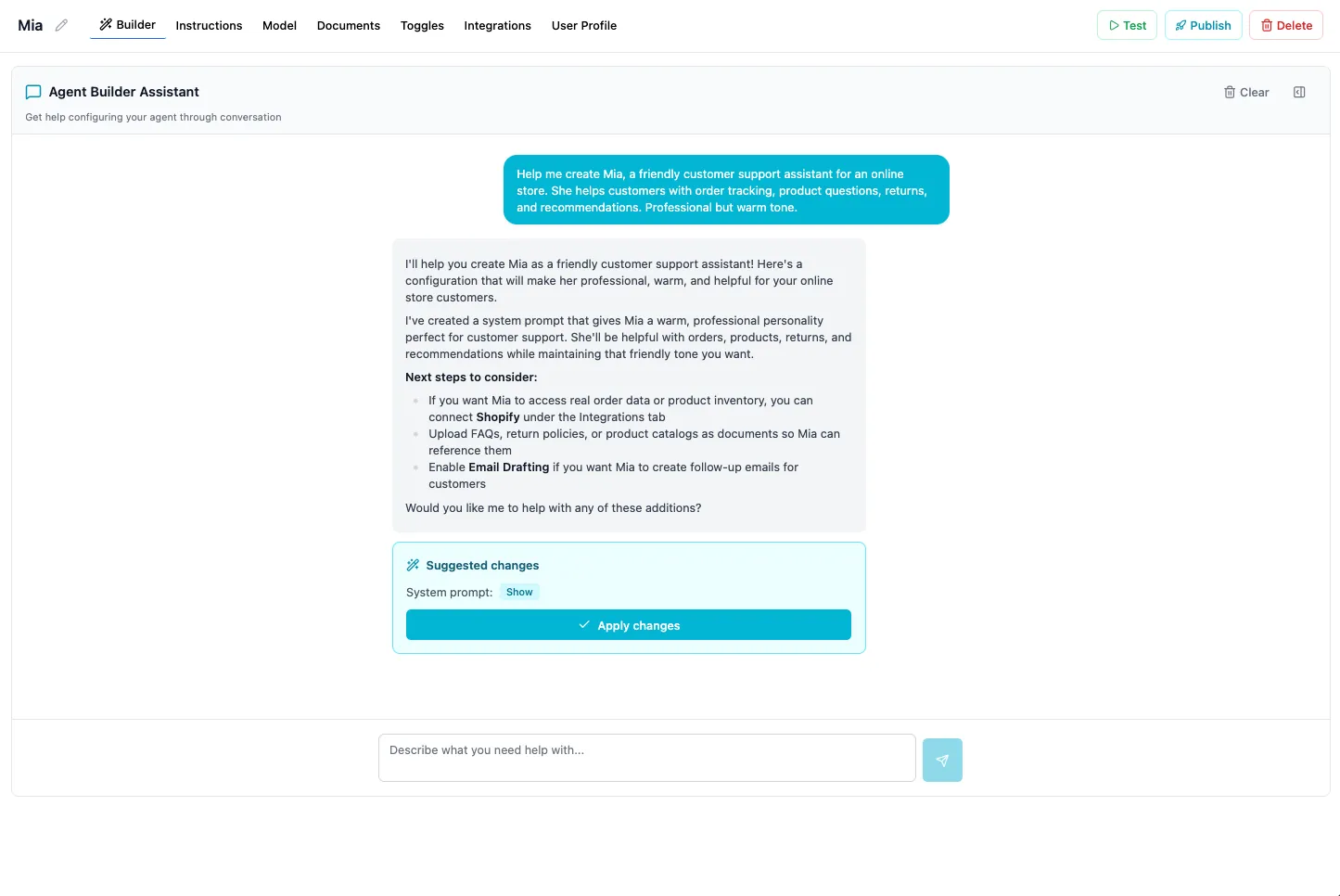 Bouny Agent Builder — skapa AI-agenter via konversation